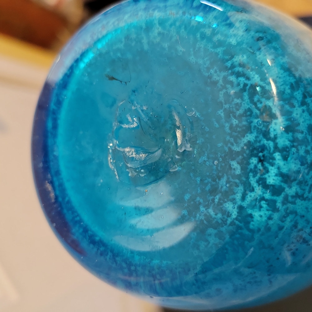 Blue Cultha Bubble Hand Blown Glass Vintage Vase 8" - Picture 10 of 11